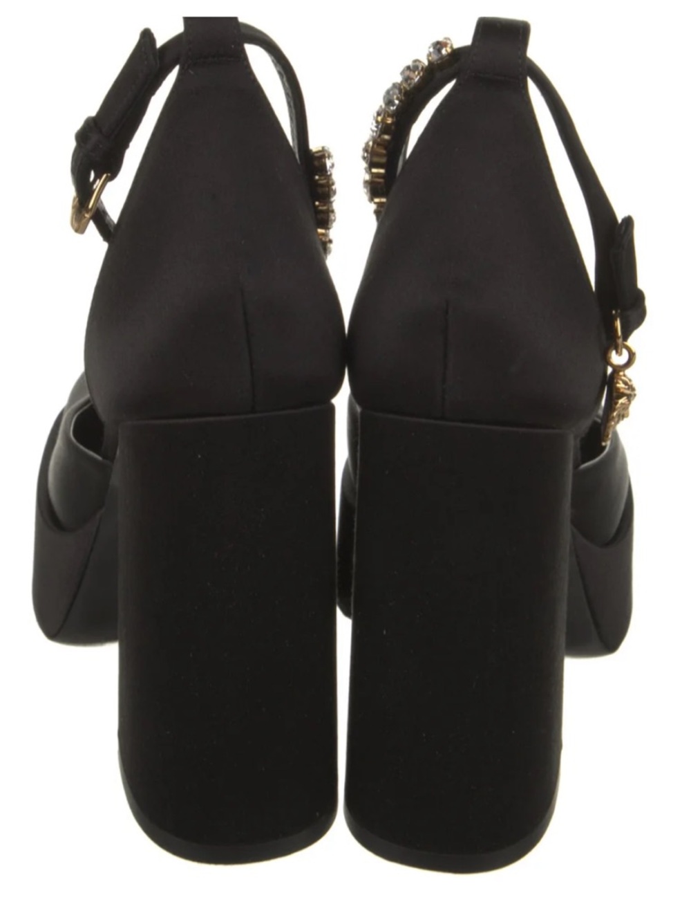 Versace Black Platform Block Heel Ankle-Strap Pumps with Crystal Detail - Picture 4 of 5